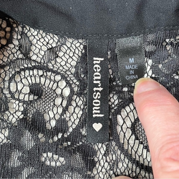Heartsoul goth black button blouse shoulder lace slit back medium Whimsigoth - Picture 3 of 10